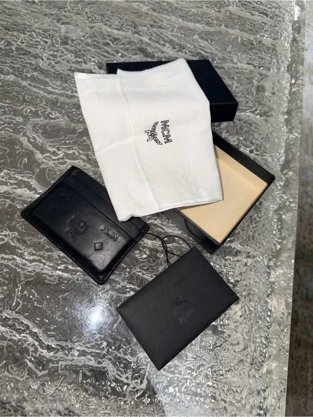 MCM Black Embossed Leather Card & Key Holder